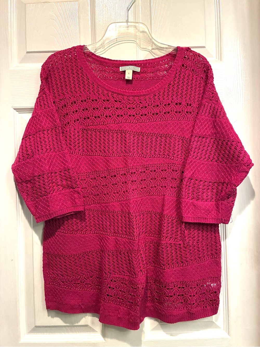 Dana Buchman Fuchsia Open-Knit Scoop Neck Sweater